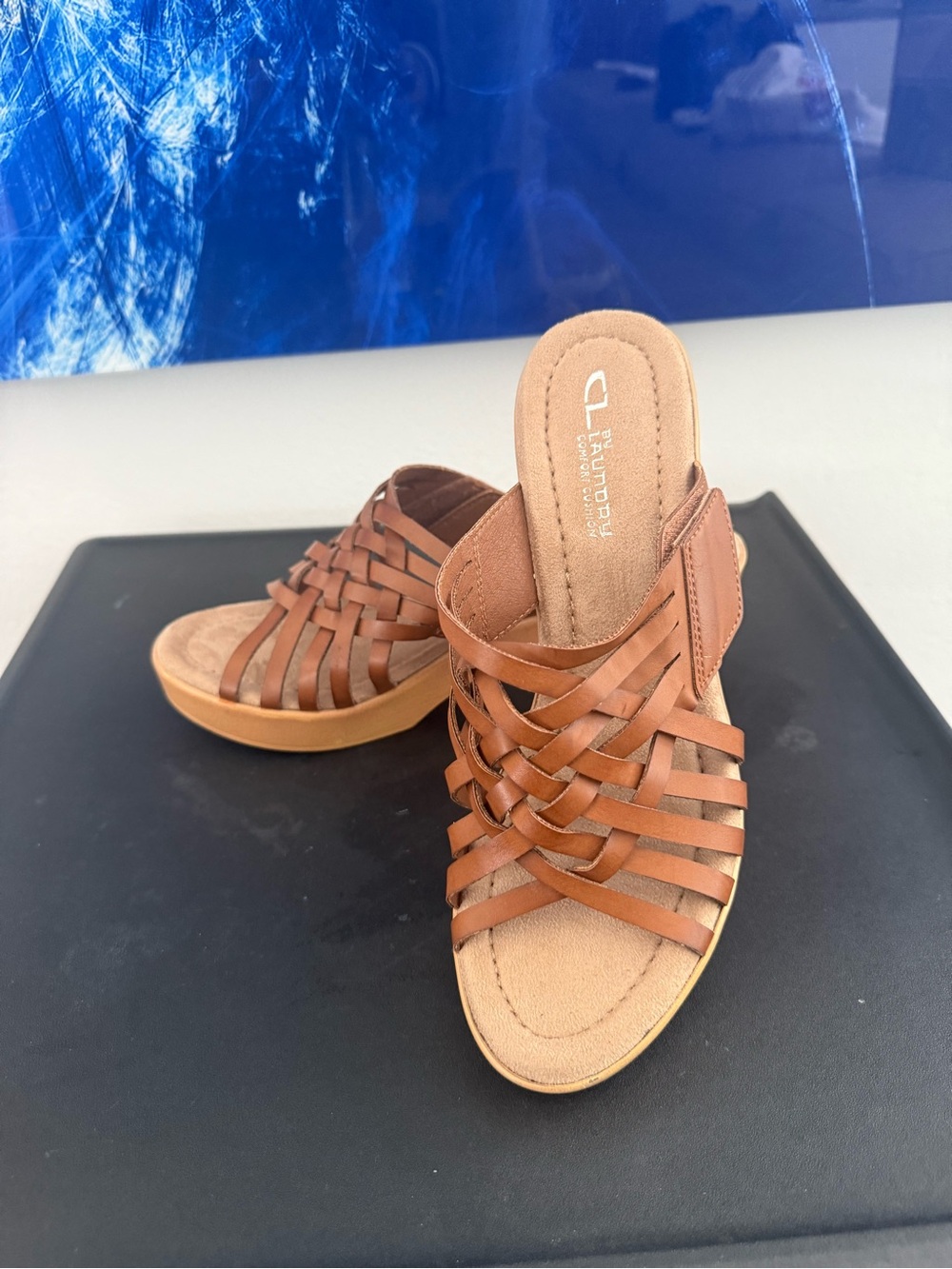 Women’s Woven Leather Slip-On Mules — Tan